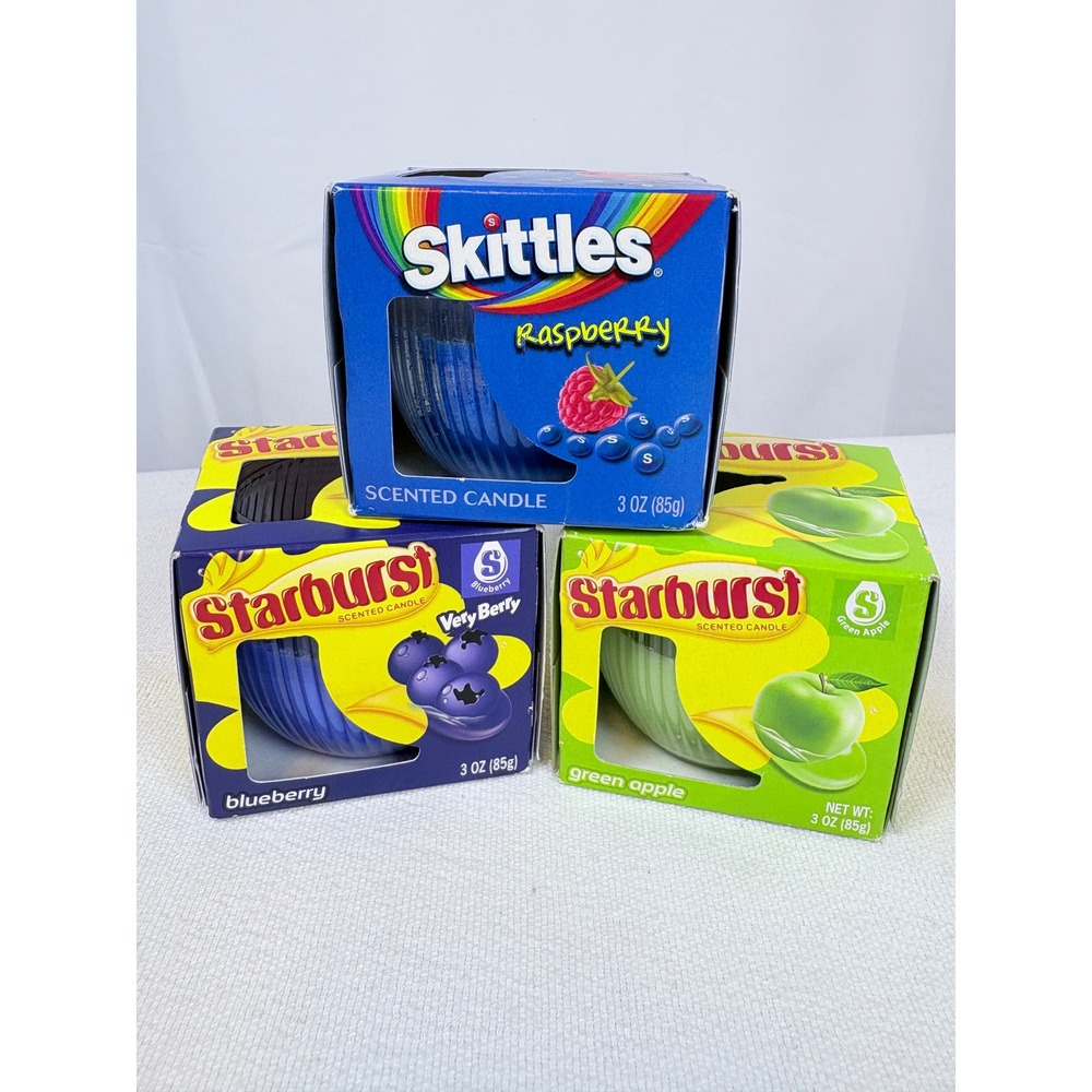 Starburst Skittles Scented Candle Lot Raspberry Blueberry Green Apple 3oz 3pk